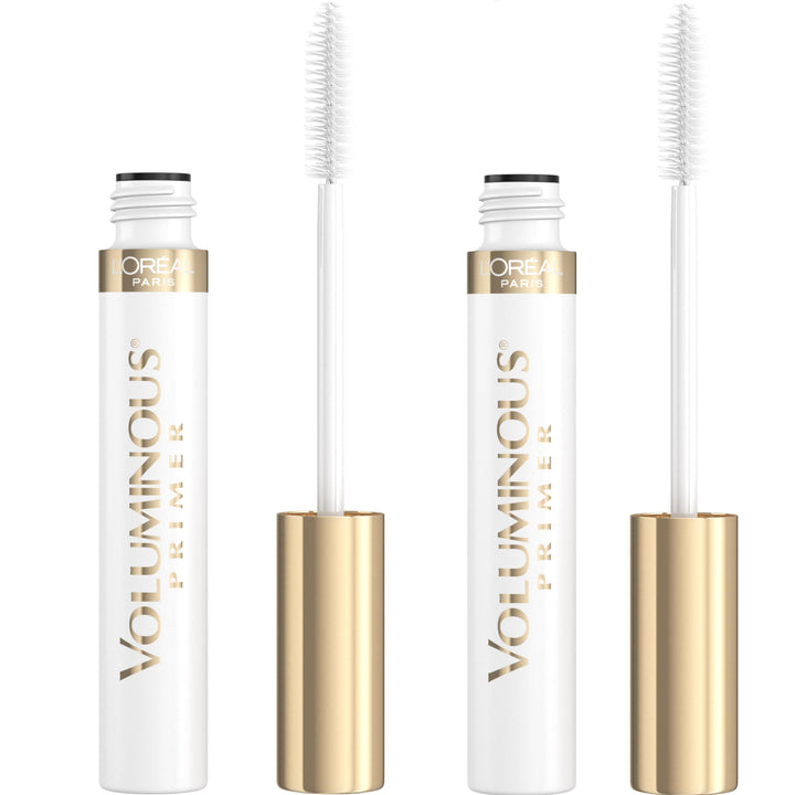 L'Oreal Paris front packaging showing two white primer tubes and branding benefit visibility