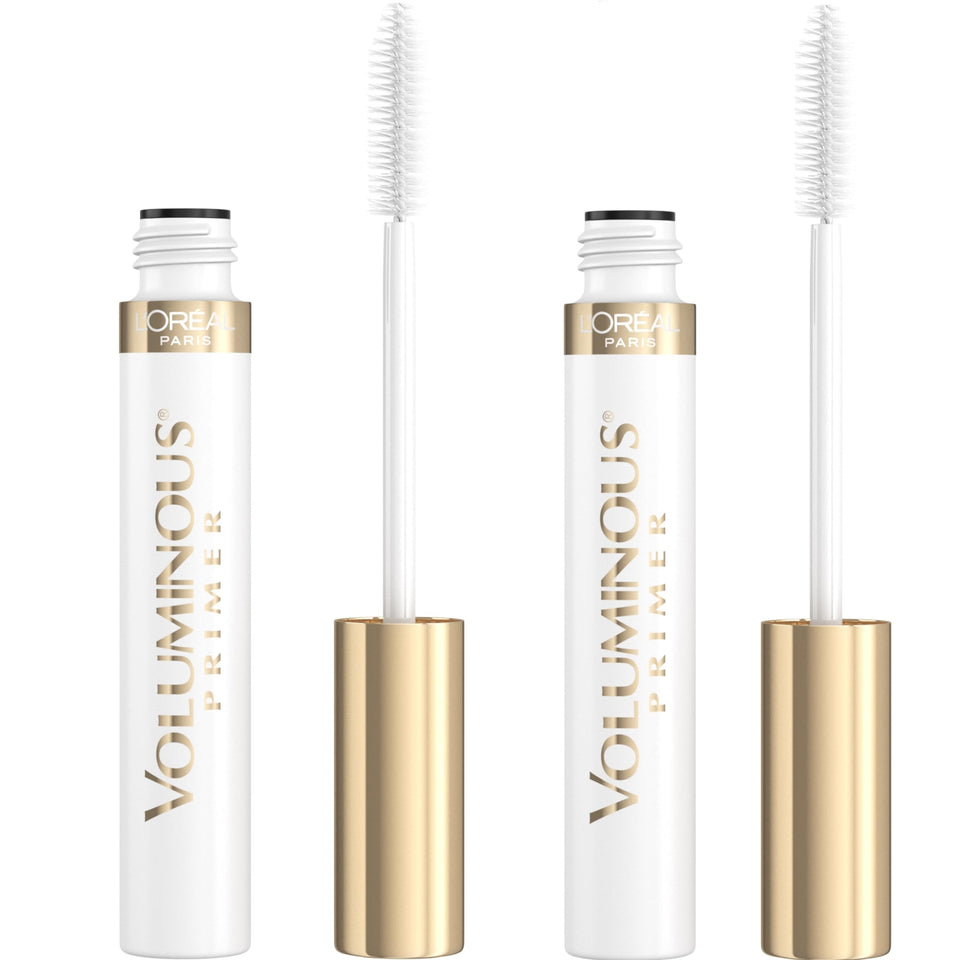 L'Oreal Paris front packaging showing two white primer tubes and branding benefit visibility