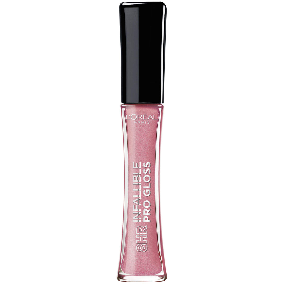 L'Oreal Paris front packaging of Pink Opal gloss showing product tube and shade, enhances vanity display