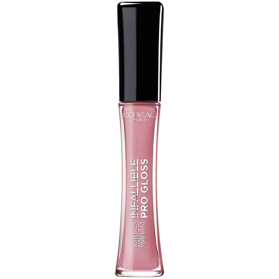 L'Oreal Paris front packaging of Pink Opal gloss showing product tube and shade, enhances vanity display