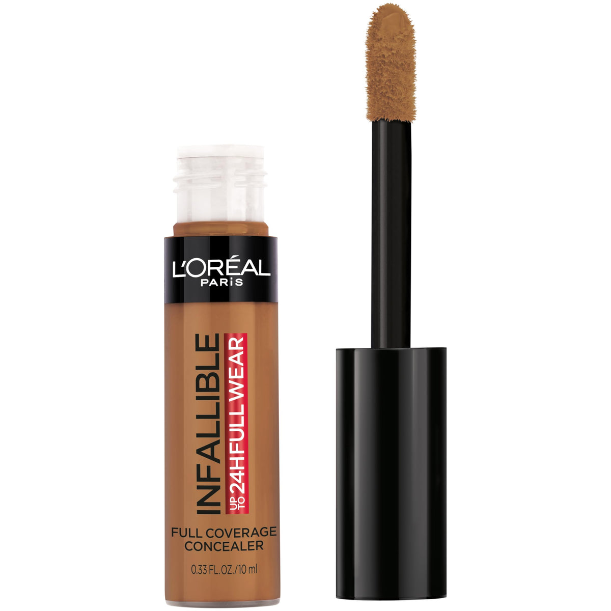L'Oreal Paris concealer bottle front view showing shade Cocoa and full coverage