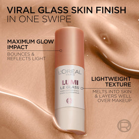 L'Oreal Paris stick used on collarbone in outfit setting for body glow and polished finish