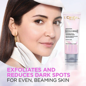 L'Oreal Paris dispensing cleanser texture from nozzle showing smooth foam