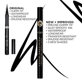 L'Oreal Paris eyeliner applied to eye creating a crisp winged look with control