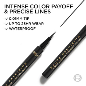 L'Oreal Paris black silk ink stroke demonstrating rich pigment and smooth flow
