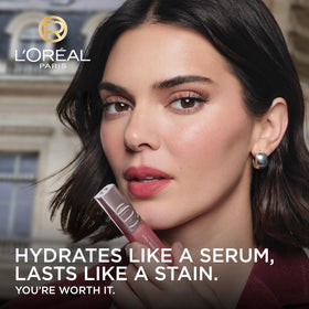 L'Oreal Paris texture swatch of 521 Bordeaux on skin shows hydrating finish