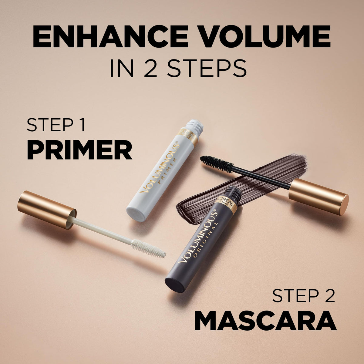 L'Oreal Paris primer in use on model lashes demonstrating increased length and separation