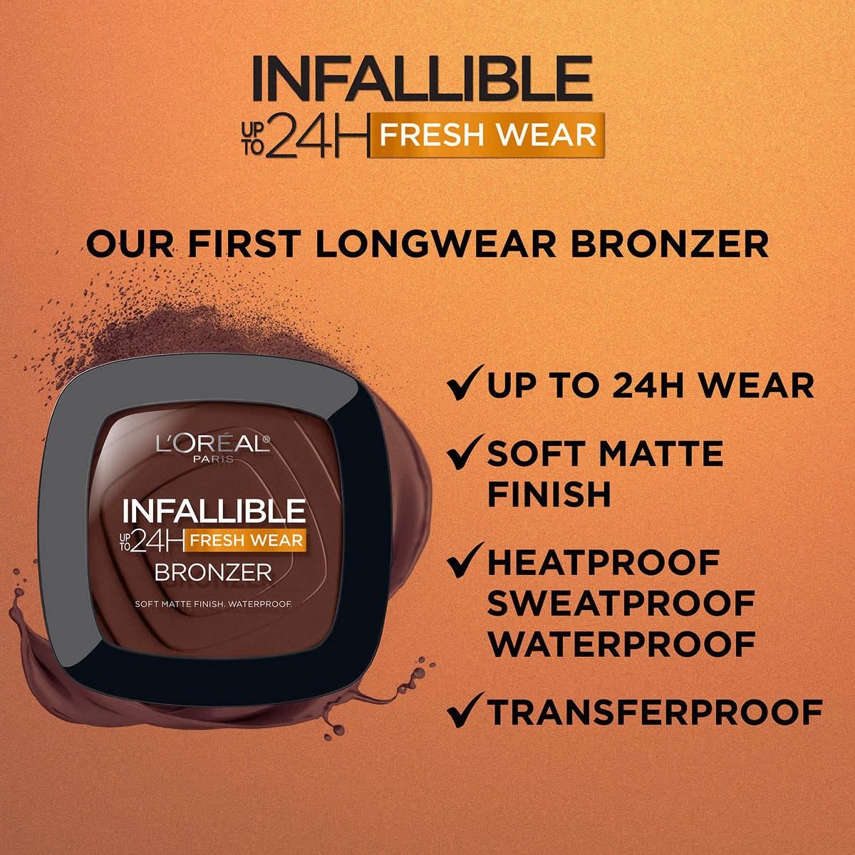 L'Oreal Paris bronzer close-up of powder texture demonstrating smooth, mattifying finish