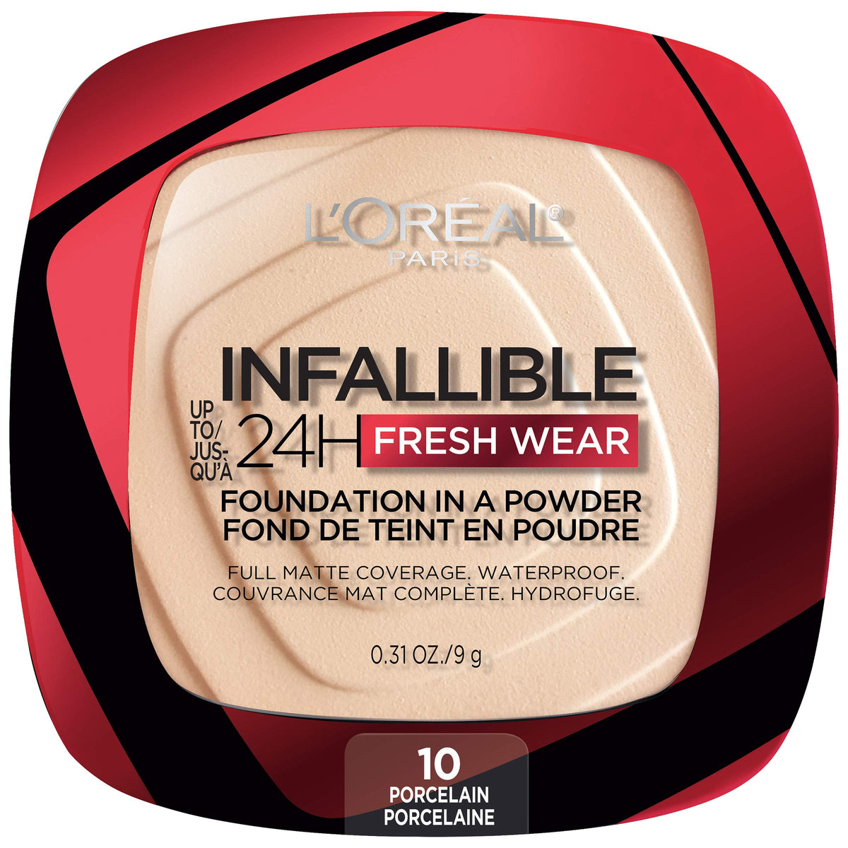 L'Oreal Paris compact front view showing sleek packaging and portable convenience