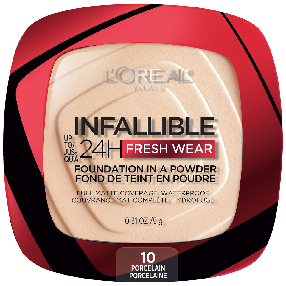 L'Oreal Paris compact front view showing sleek packaging and portable convenience