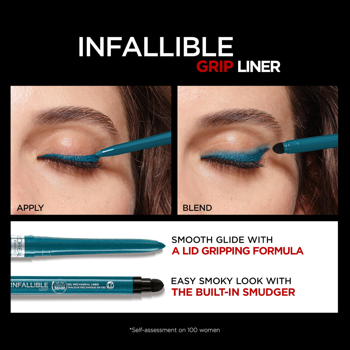 L'Oreal Paris eyeliner being applied to eyelid for precise longwear definition