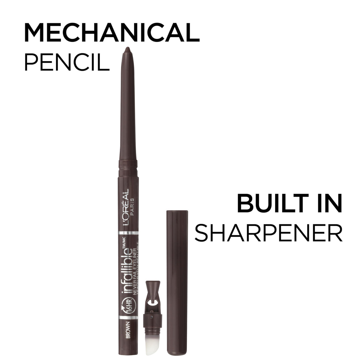 L'Oreal Paris pencil tip close-up highlighting creamy glide benefit