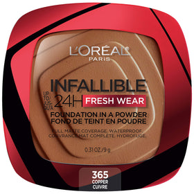 L'Oreal Paris compact front view showing sleek packaging and portability benefit