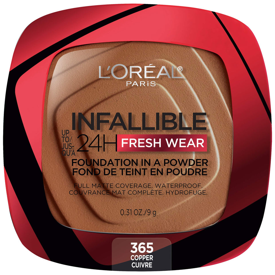 L'Oreal Paris compact front view showing sleek packaging and portability benefit