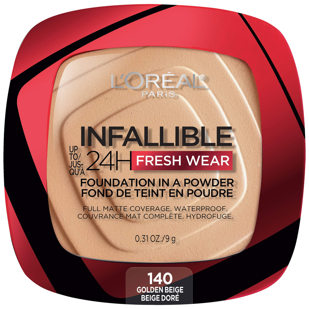 L'Oreal Paris front packaging showing compact and shade label, easy shade selection