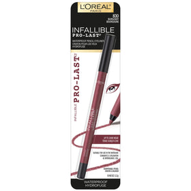 L'Oreal Paris pencil tip close-up showing creamy burgundy pigment and precision