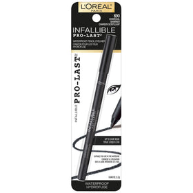 L'Oreal Paris pencil texture close-up illustrating creamy black shimmer for smooth glide