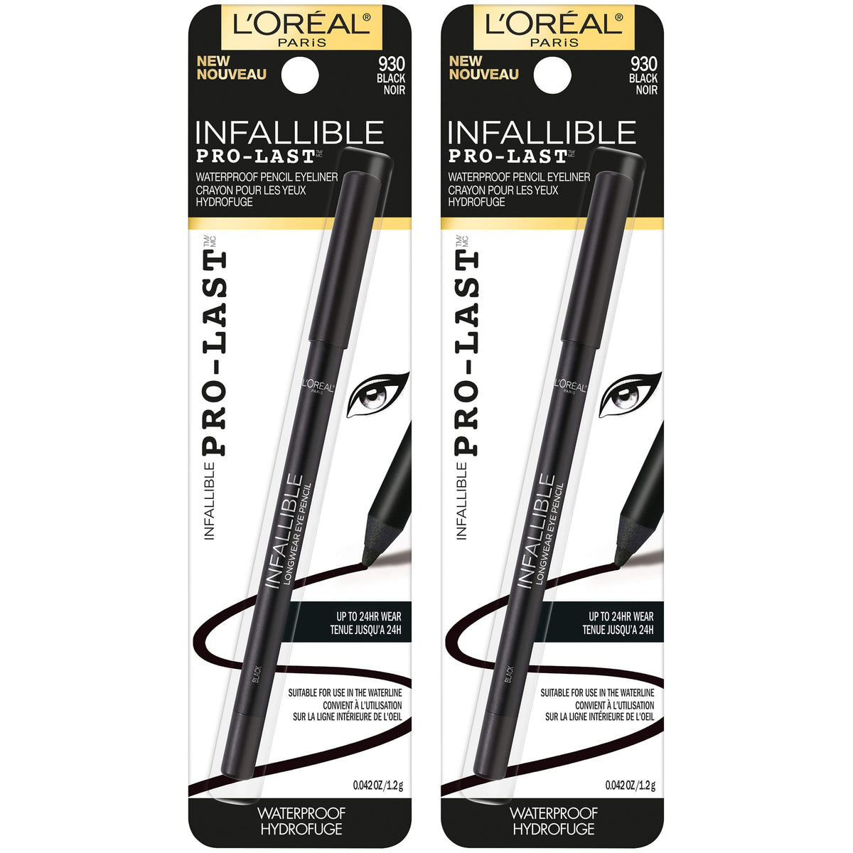 L'Oreal Paris pencil tip close-up showing creamy black core and smooth glide benefit