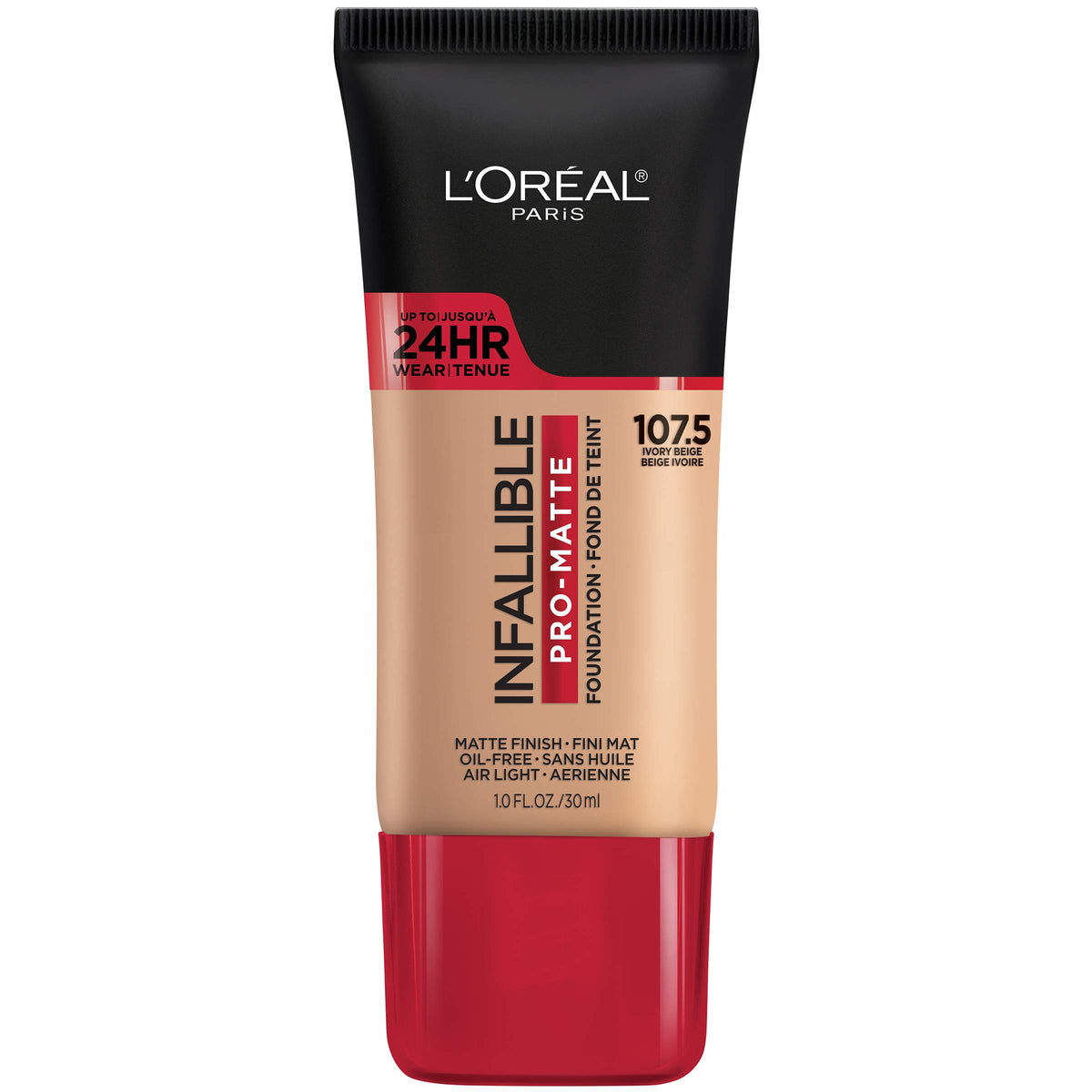 L'Oreal Paris front bottle showing label and shade, clear product identification benefit