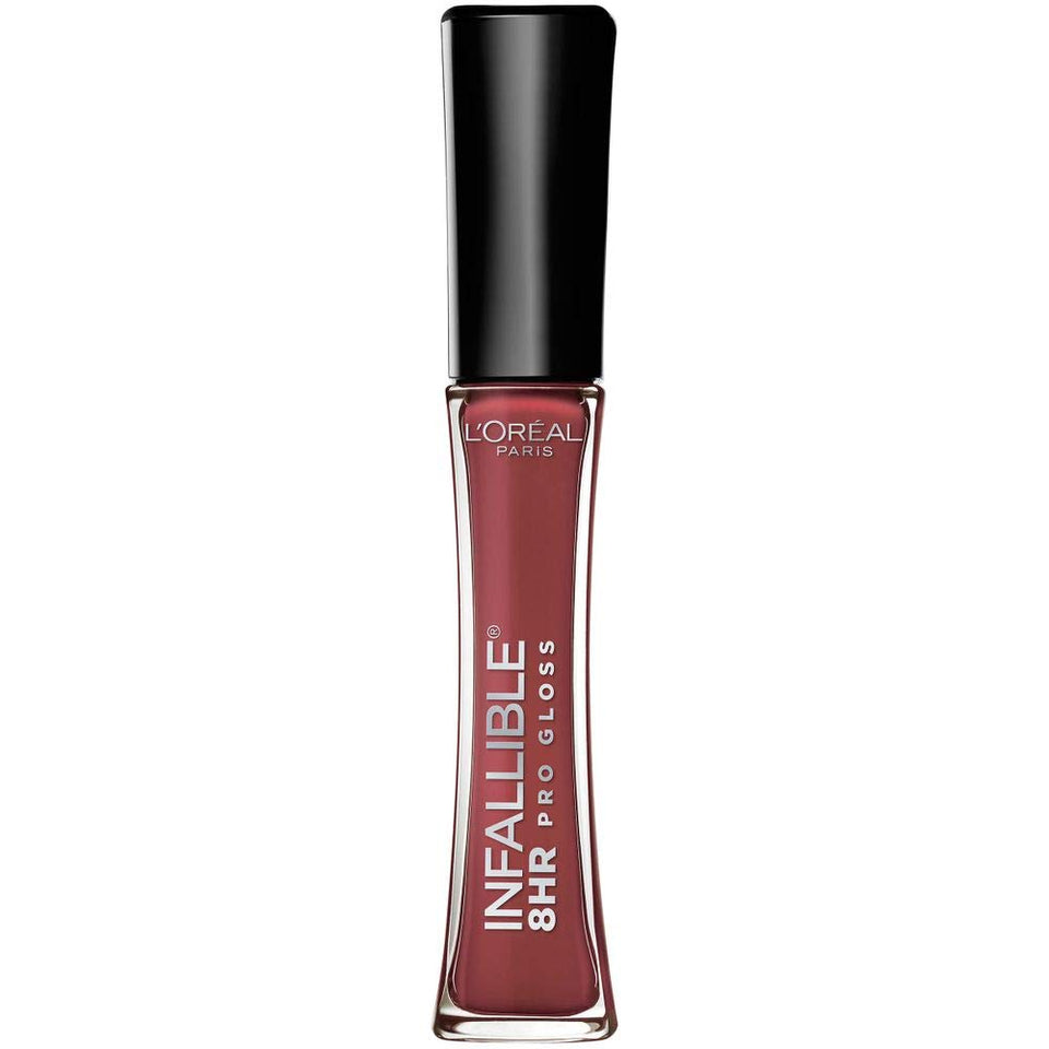 L'Oreal Paris front packaging showing Sangria gloss and benefit of long wear