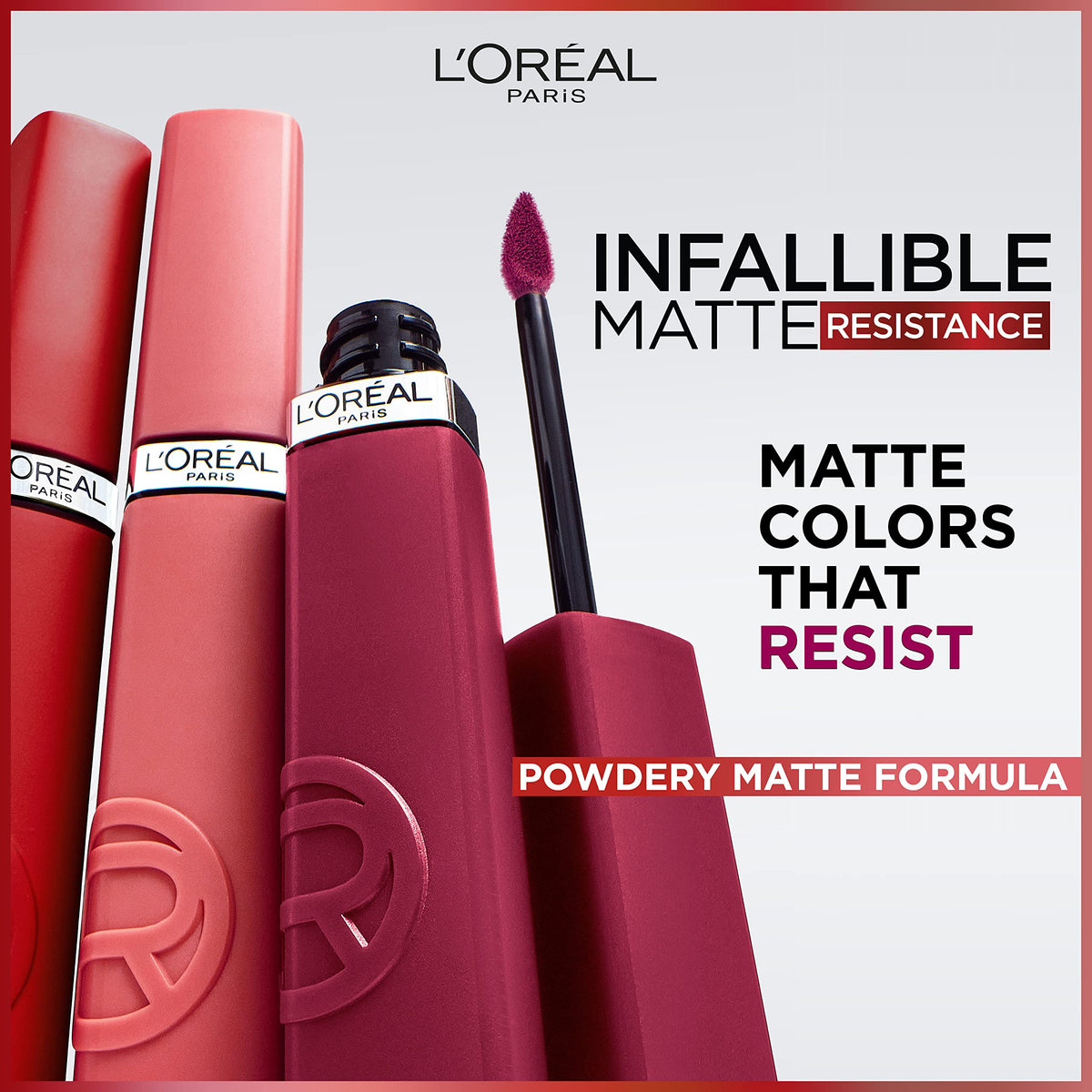 L'Oreal Paris texture swipe showing powdery matte finish and rich pigment