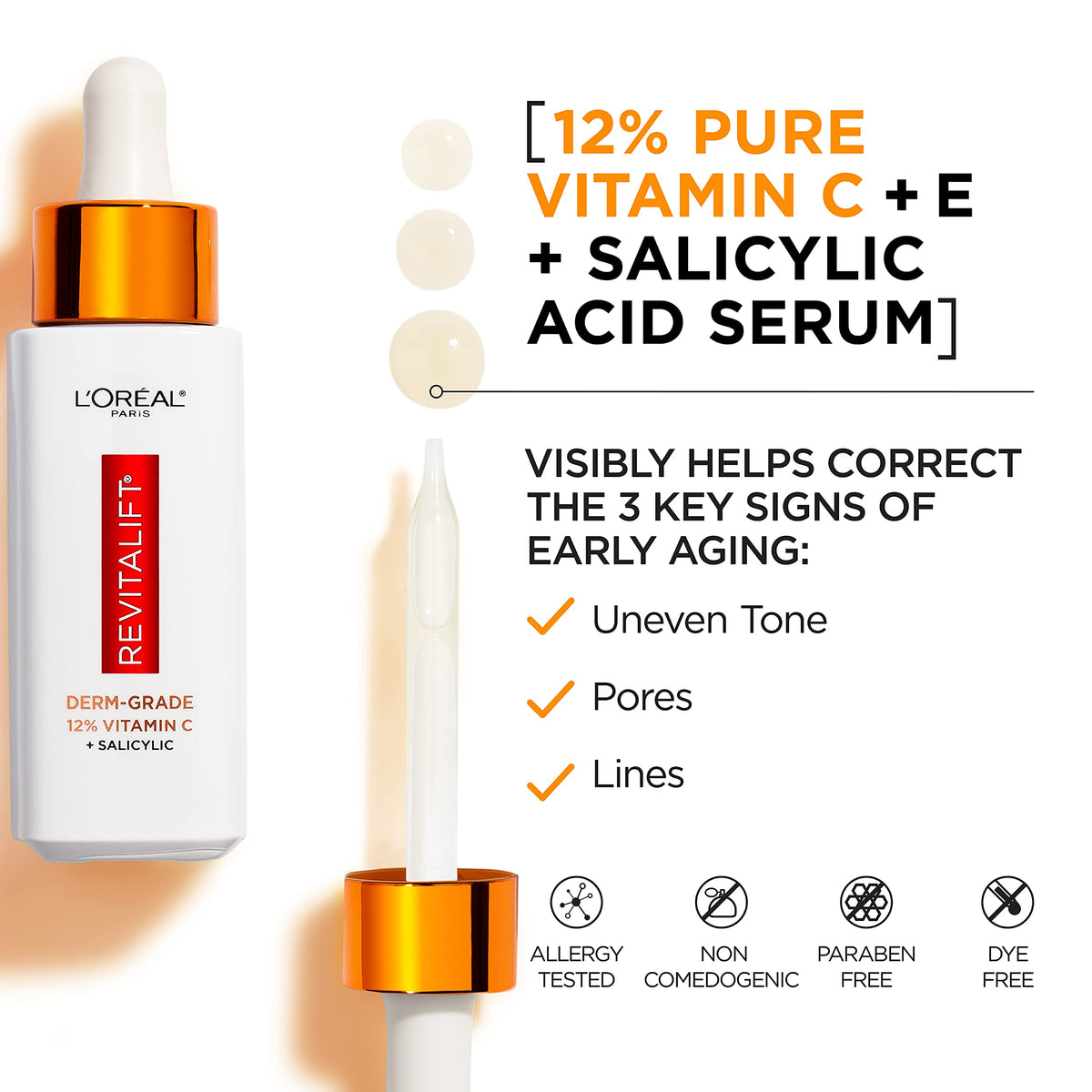 L'Oreal Paris ingredient label close-up, clarifies vitamin C concentration and actives