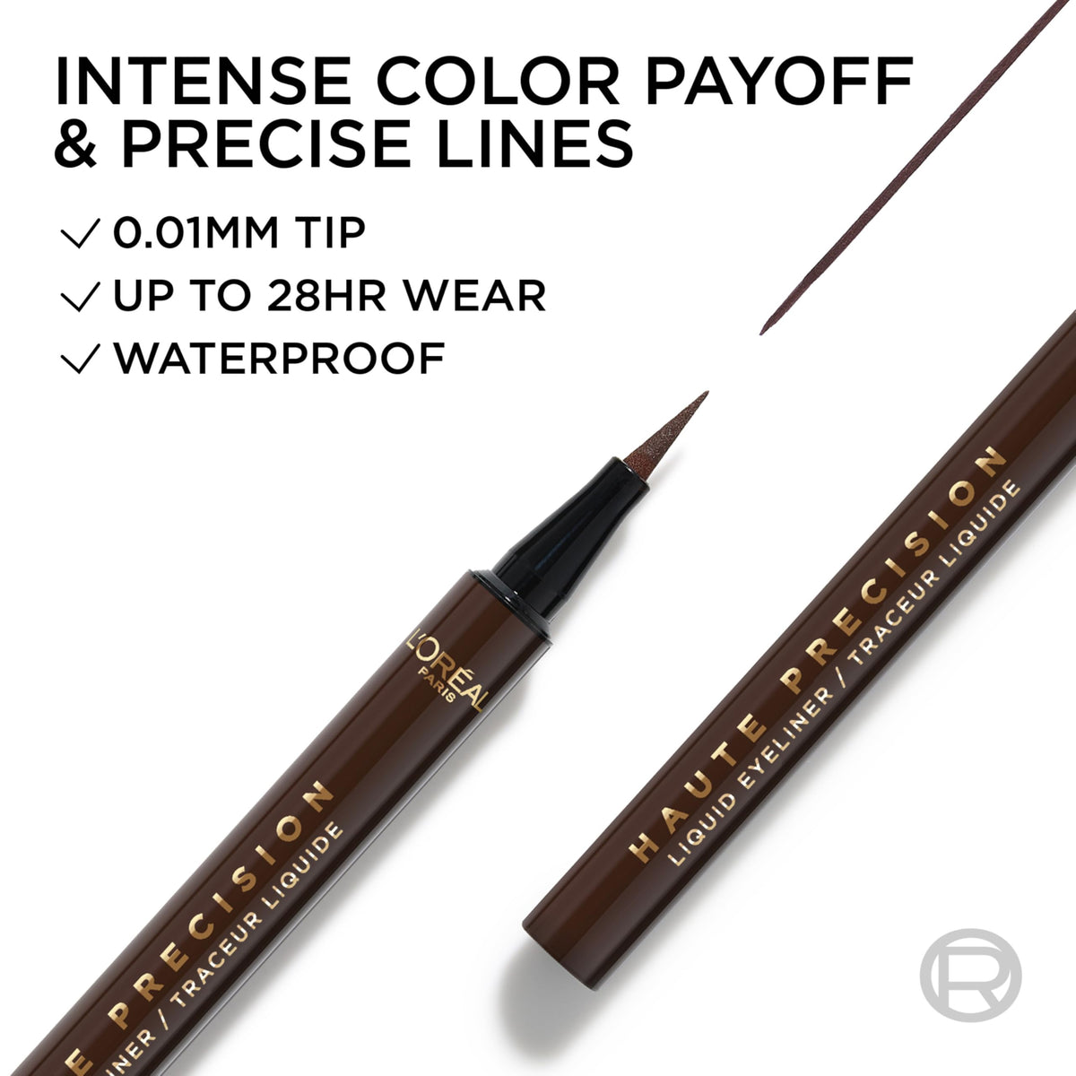 L'Oreal Paris brown leather ink swatch on skin showing rich payoff