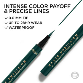 L'Oreal Paris ink swatch on skin demonstrating rich green pigment payoff