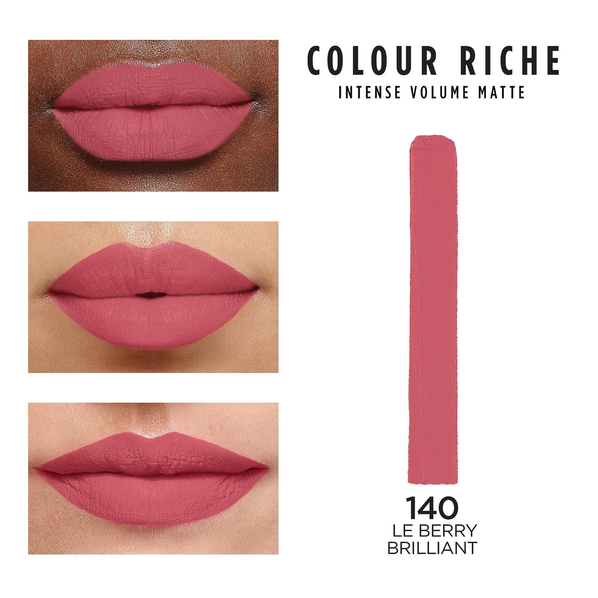 L'Oreal Paris swatch showing powdery matte texture and rich berry pigment payoff
