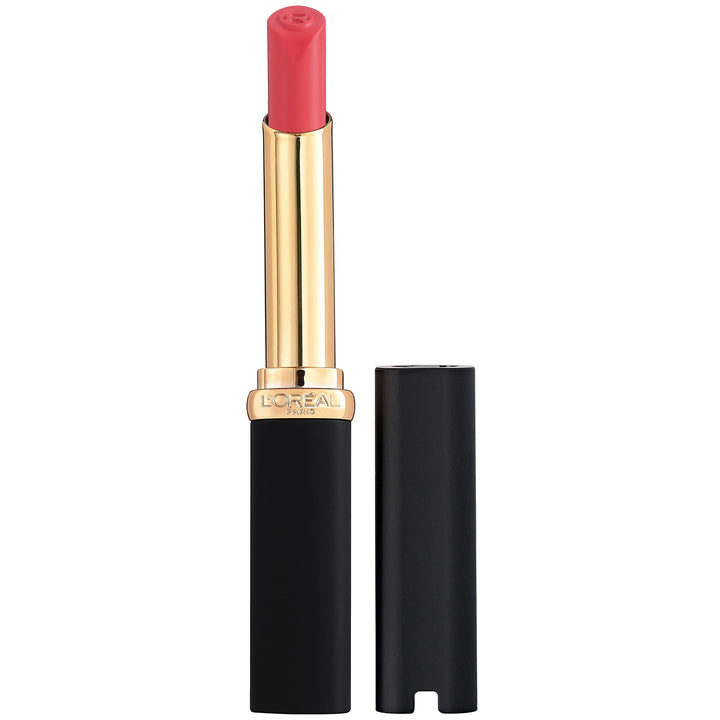 L'Oreal Paris lipstick front packaging showing coral shade and compact design for easy storage