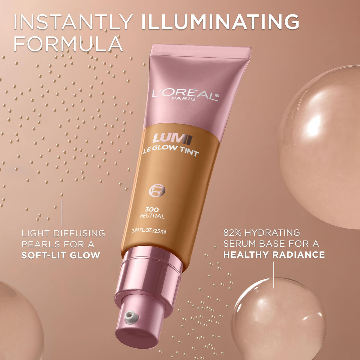 L'Oreal Paris Le Glow bottle in hand showing compact travel size