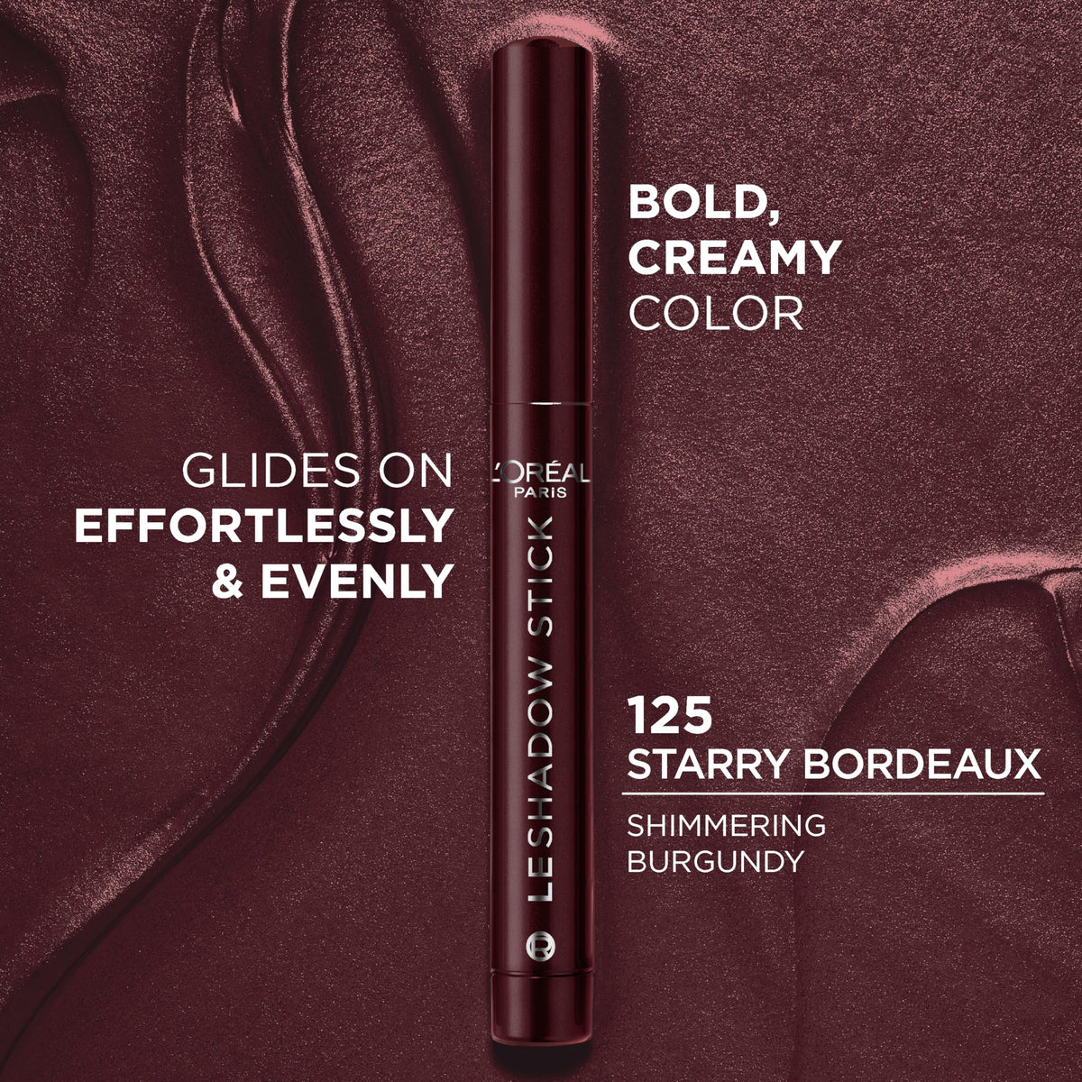 L'Oreal Paris Le Shadow Stick open tip showing creamy texture, smooth application