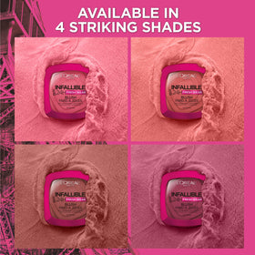L'Oreal Paris blush compact held in hand showing size and travel-friendly convenience