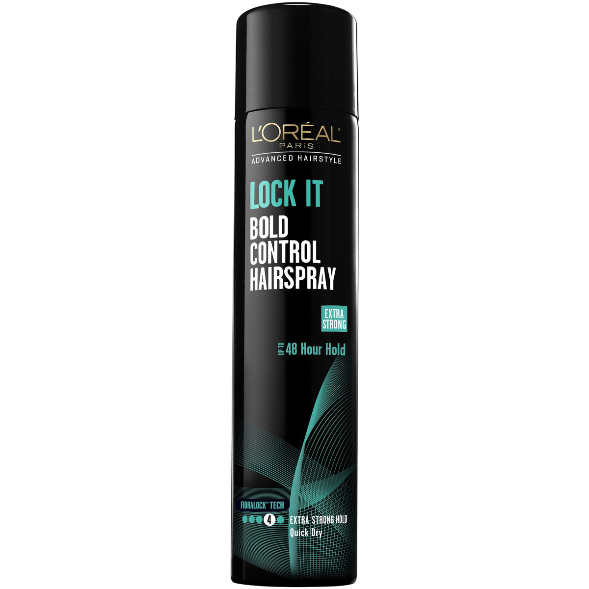 L'Oreal Paris front packaging showcasing bold-control hold and quick-dry benefit