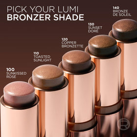 L'Oreal Paris bronzer stick paired with Lumi highlighter showing complementary glow options