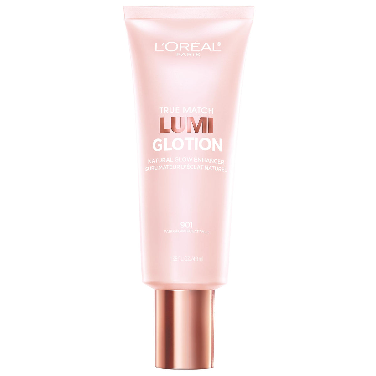 L'Oreal Paris bottle front view showing luminous packaging and glow