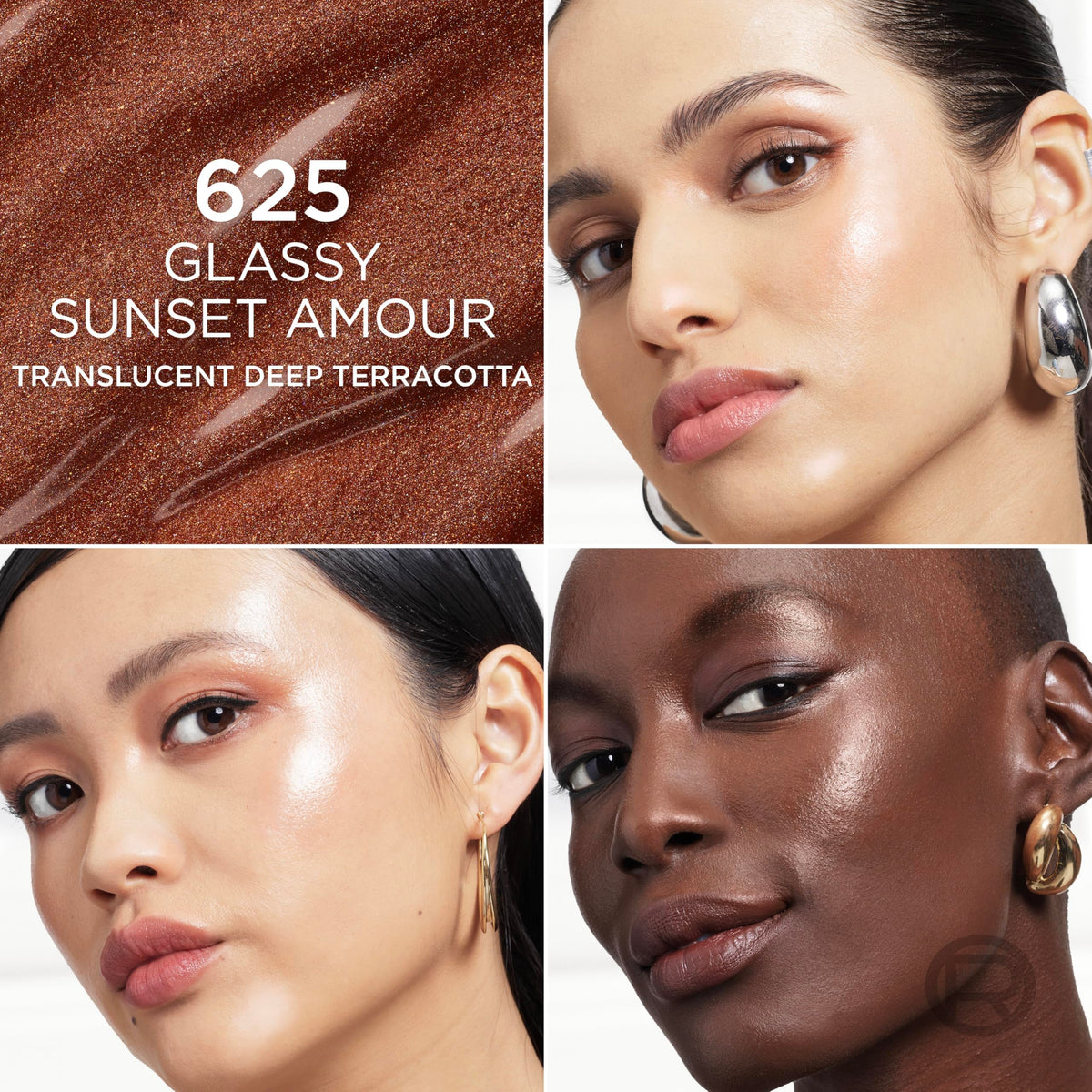 L'Oreal Paris swatch on skin illustrating Sunset Amour translucent glass shine