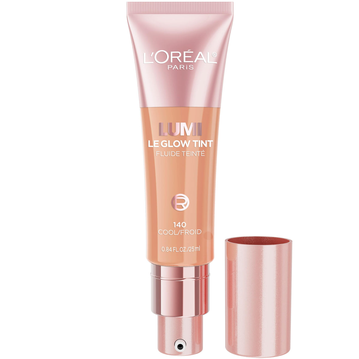 L'Oreal Paris bottle front view showing sleek glow-tint packaging and easy dispensing