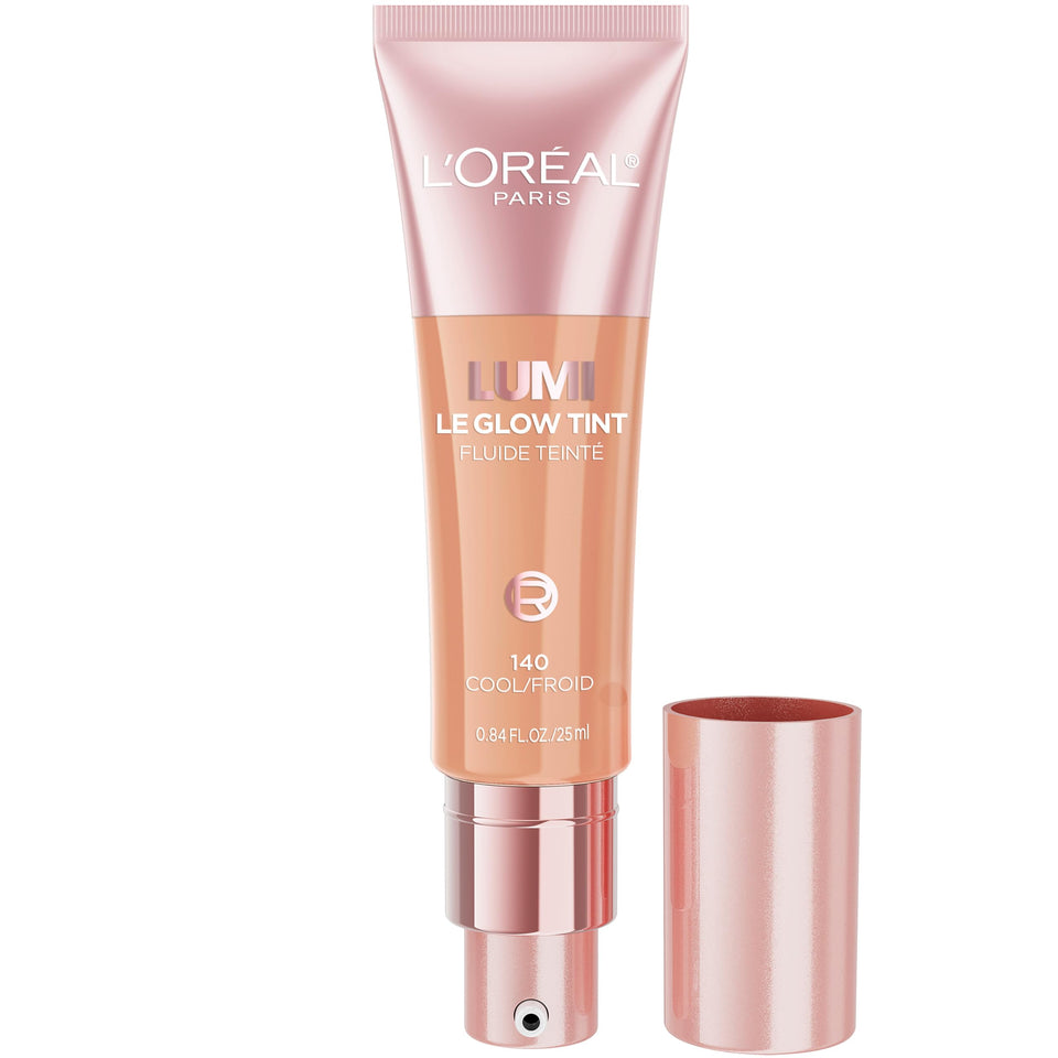 L'Oreal Paris bottle front view showing sleek glow-tint packaging and easy dispensing