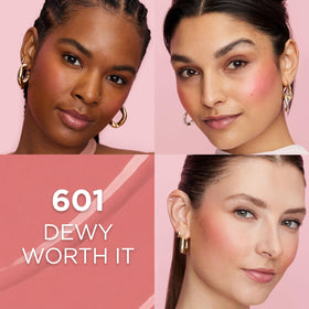 L'Oreal Paris texture swipe of liquid blush, shows blendable pigment payoff