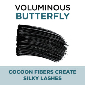 L'Oreal Paris mascara worn on model showing waterproof, fanned-out lashes and definition