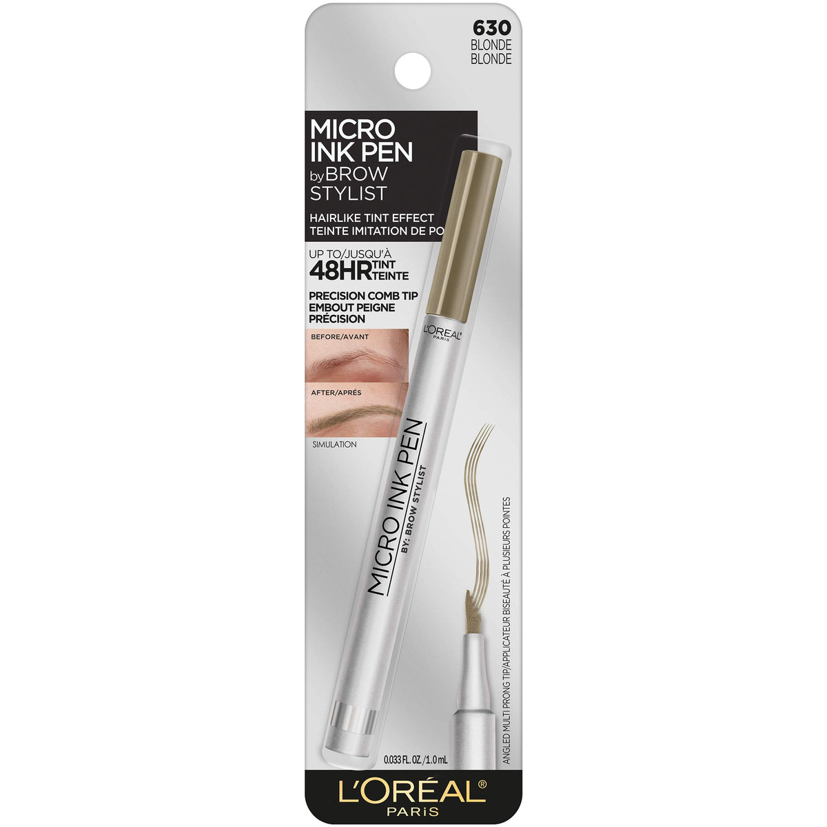 L'Oreal Paris comb tip close-up for precise hair-like strokes and crisp definition