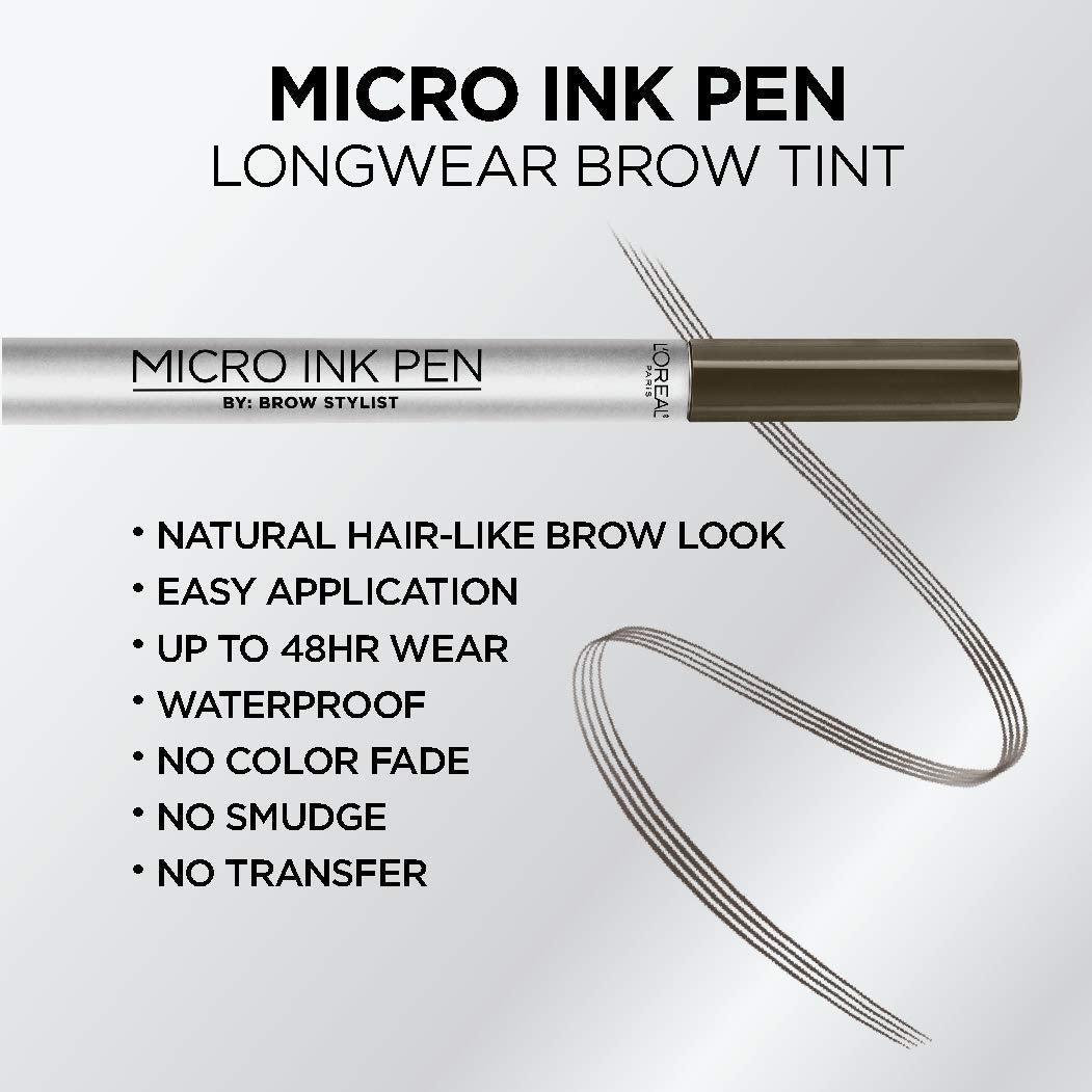 L'Oreal Paris micro ink pen tip closeup illustrating comb applicator for hair-like strokes