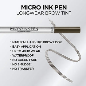 L'Oreal Paris micro ink pen tip closeup illustrating comb applicator for hair-like strokes