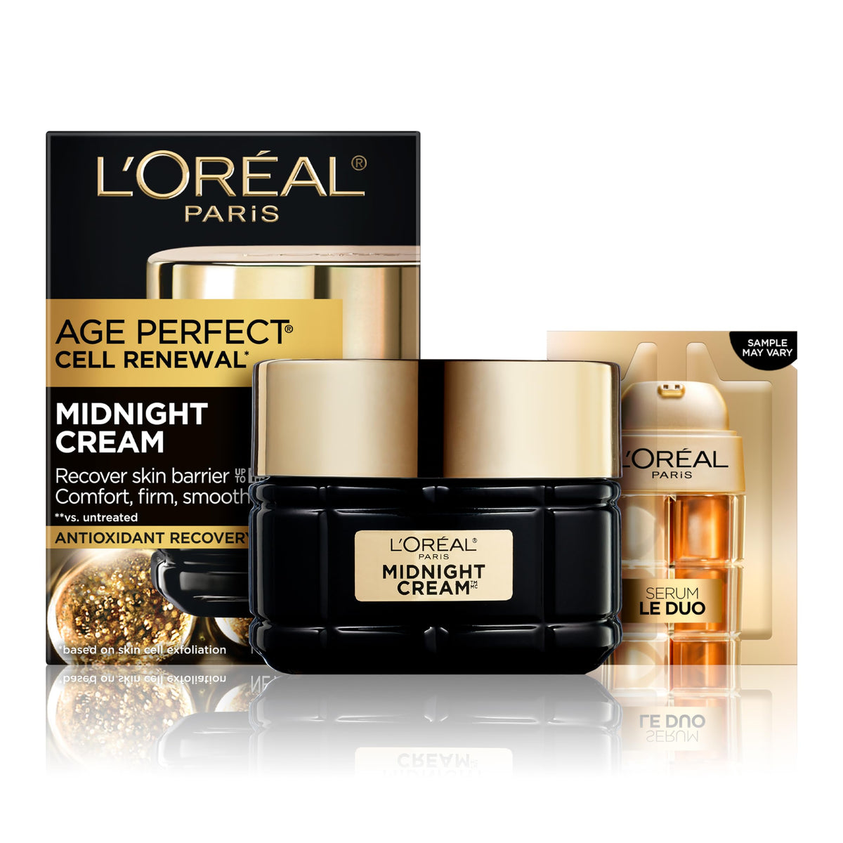L'Oreal Paris jar front view showing compact packaging and nighttime focus
