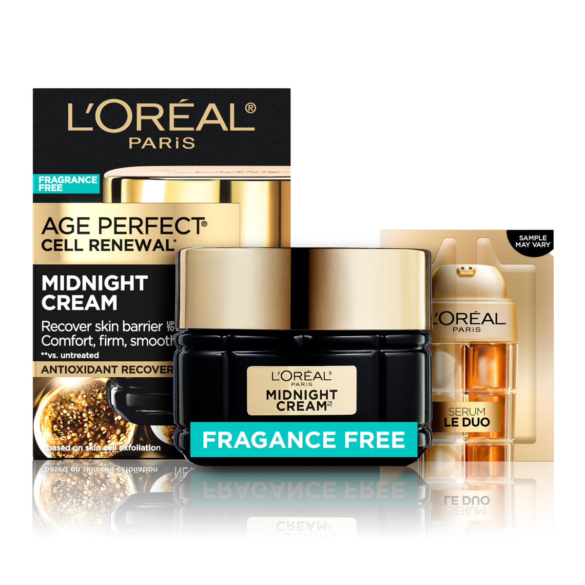 L'Oreal Paris jar front view showing elegant packaging and overnight repair benefit