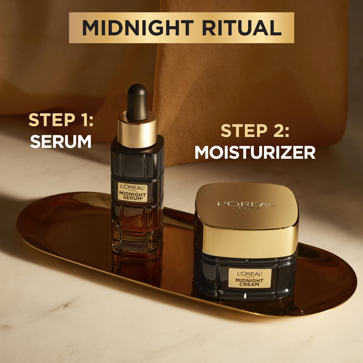 L'Oreal Paris cream on nightstand next to pillow suggesting overnight renewal