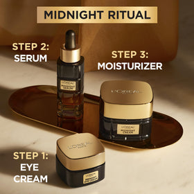 L'Oreal Paris Midnight cream sample displayed with jar showing combined recovery benefit