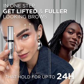L'Oreal Paris model applying gel demonstrating easy upward brow lift