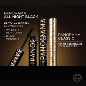 L'Oreal Paris Panorama application on lashes demonstrates fanned-out volume and lengthening benefit